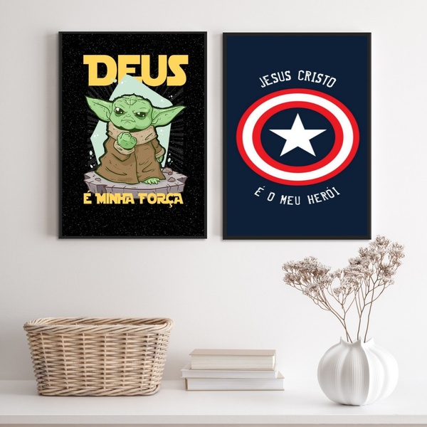 Kit 2 Quadros Quarto Jovem Cristão 45x34cm Moldura:madeira Br