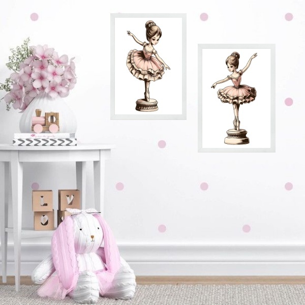 Kit 2 Quadros Quarto Menina Bailarina Caixinha Música 45x34cm
