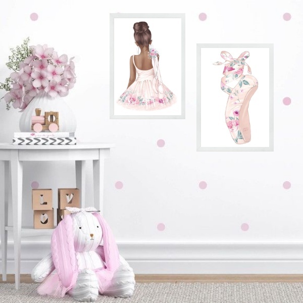 Kit 2 Quadros Quarto Menina Bailarina Floral 45x34cm - Com Vi