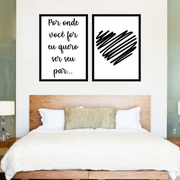 Kit 2 Quadros Quero Ser Seu Par 60x40cm Moldura:madeira Branca