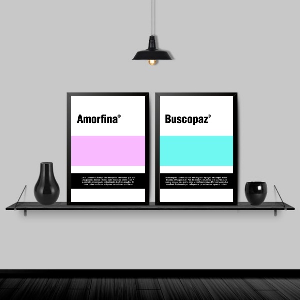 Kit 2 Quadros Remédios Amorfina E Buscopaz 45x34cm - Com Vidr