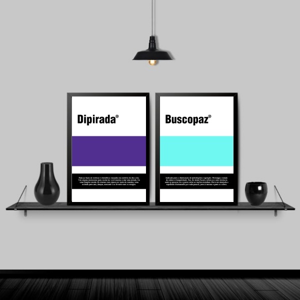 Kit 2 Quadros Remédios Dipirada E Buscopaz 45x34cm - Com Vidr