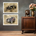 Kit 2 Quadros Retrô Vintage - Carros Antigos 45x34cm Moldura