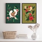 Kit 2 Quadros Retrô Vintage Passarinhos 24x18cm Moldura:madei