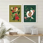 Kit 2 Quadros Retrô Vintage Passarinhos 33x24cm Moldura:madei