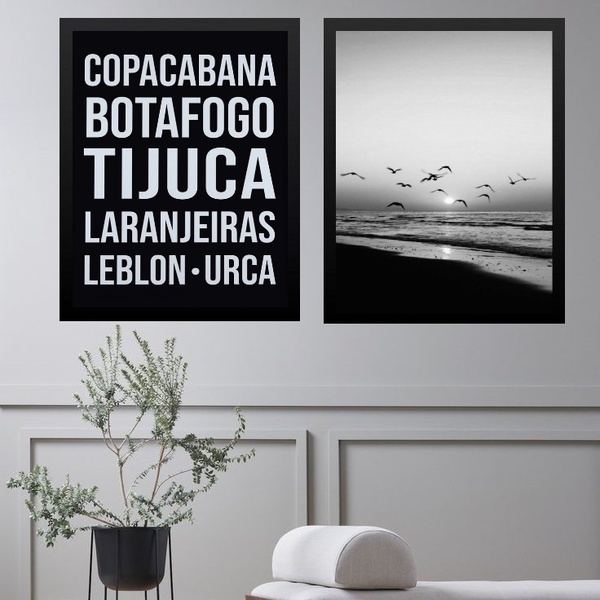 Kit 2 Quadros Rio De Janeiro - Bairros Zona Sul 33x24cm - Com