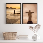 Kit 2 Quadros Rio De Janeiro Cristo Copacabana- Sépia 45x34cm