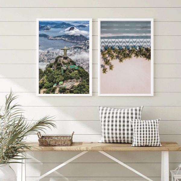 Kit 2 Quadros Rio De Janeiro Fotos Cristo Copacabana 24x18cm
