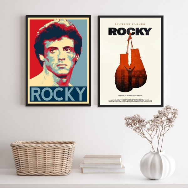 Kit 2 Quadros Rocky Balboa Luva boxe 33x24cm - Com Vidro Mold