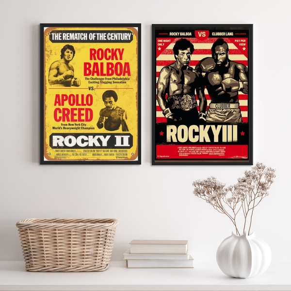 Kit 2 Quadros Rocky Balboa Posters luta 33x24cm - Com Vidro M