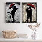 Kit 2 Quadros Românticos Casal Sombrinha 24x18cm Moldura:made