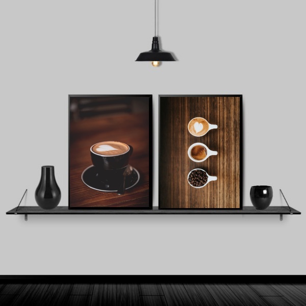 Kit 2 Quadros Rústicos Fotografias Cafés 33x24cm - Com Vidro
