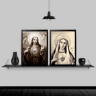 Kit 2 Quadros Sagrado Coração De Jesus E Maria Sépia 33x24cm
