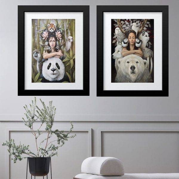 Kit 2 Quadros Sagrado Feminino - 60x48cm Moldura:madeira Bran