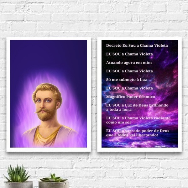 Kit 2 Quadros Saint Germain Chama Violeta 24x18cm - Com Vidro