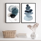 Kit 2 Quadros Sala Abstratos Minimalistas Azuis 33x24cm - Com