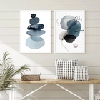 Kit 2 Quadros Sala Abstratos Minimalistas Azuis 33x24cm - Com