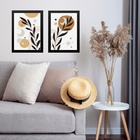 Kit 2 Quadros Sala Boho - Folha Lua Estrela 45x34cm Moldura B