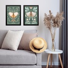 Kit 2 Quadros Sala Borboletas Boho 45x34cm Moldura Branca