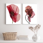 Kit 2 Quadros Sala Flores Modernas Sóbrias 24x18cm - Com Vidr