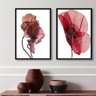 Kit 2 Quadros Sala Flores Modernas Sóbrias 24x18cm - Com Vidr