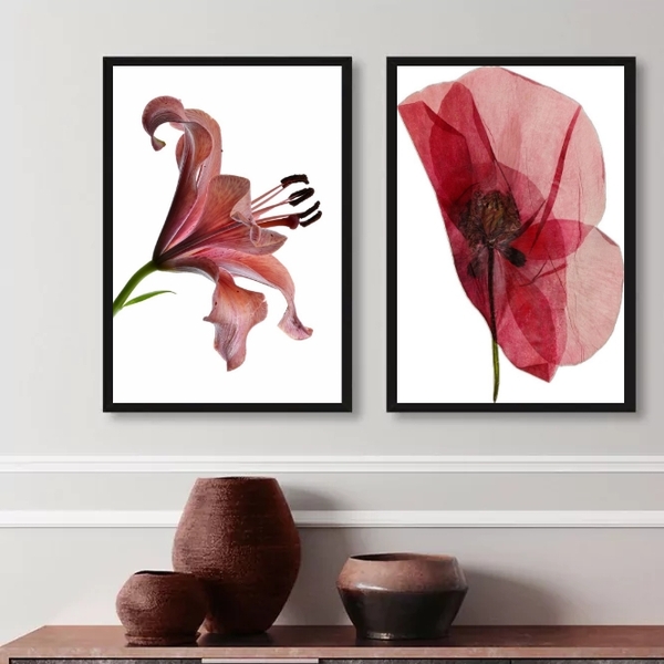 Kit 2 Quadros Sala Flores Modernas Sóbrias Neutras 45x34cm Mo