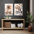 Kit 2 Quadros Sala Quarto Flores Rosadas 33x24cm - Com Vidro
