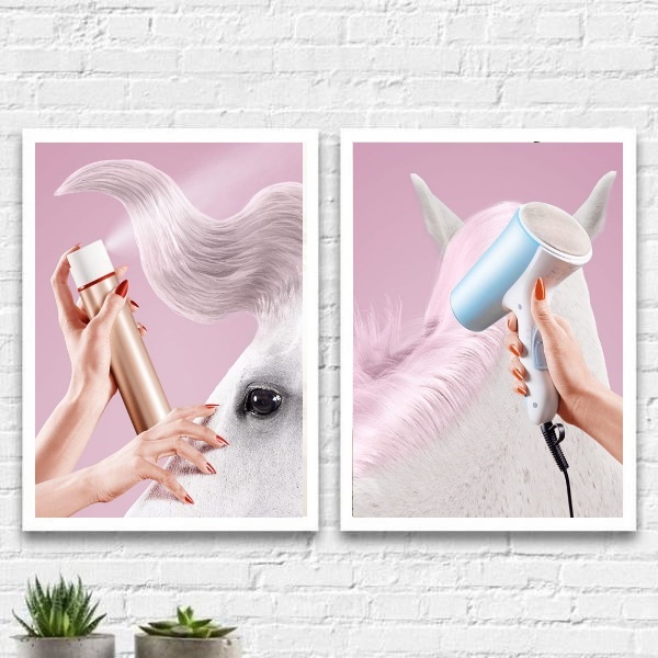 Kit 2 Quadros Salão Crina Cavalo 45x34cm - Com Vidro Moldura: