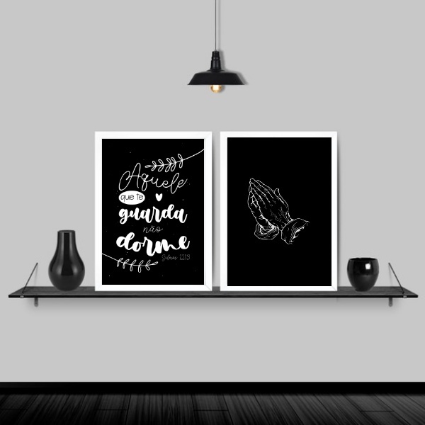 Kit 2 Quadros Salmo Aquele Que Te Guarda 33x24cm - Com Vidro