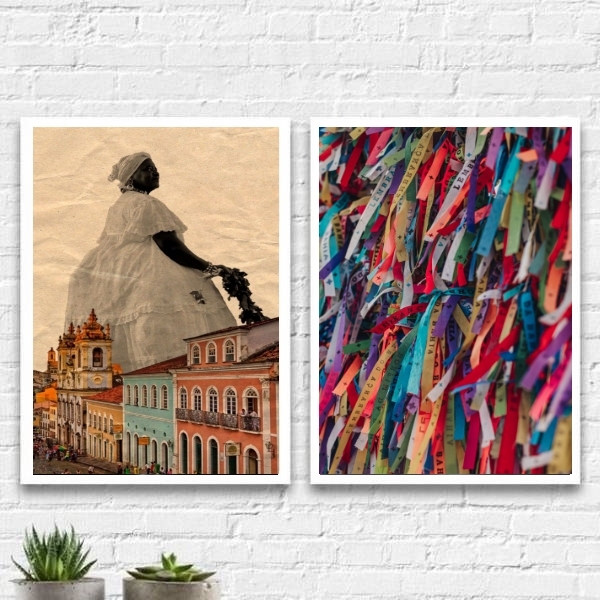 Kit 2 Quadros Salvador Bahia 33x24cm Moldura:madeira Preta