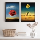 Kit 2 Quadros Salvador Dalí - Flores 45x34cm Moldura:madeira