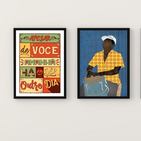 Kit 2 Quadros Samba Amanhã Há De Ser Outro Dia 24x18cm Moldur