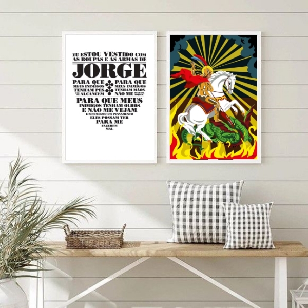 Kit 2 Quadros São Jorge Guerreiro oração 45x34cm - Com Vidro