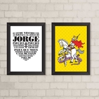 Kit 2 Quadros São Jorge Oração Fundo amarelo 45x34cm - Com Vi