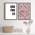 Kit 2 Quadros São Paulo Gírias Preto Vermelho e branco 45x34c