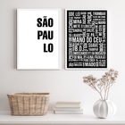 Kit 2 Quadros São Paulo Gírias Preto e branco 45x34cm - Com V