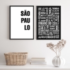Kit 2 Quadros São Paulo Gírias Preto e branco 45x34cm Moldura