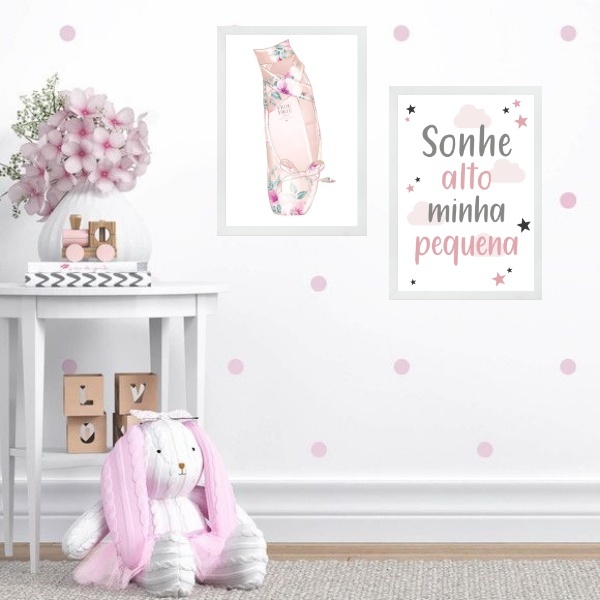 Kit 2 Quadros Sapatilha De Balé - Sonhe Alto 45x34cm - Com Vi