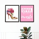 Kit 2 Quadros Sapato Feminino - Diva 33x24cm Moldura:madeira