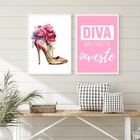 Kit 2 Quadros Sapato Feminino - Diva 45x34cm - Com Vidro Mold