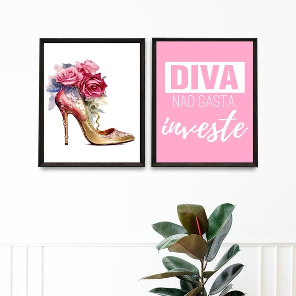 Kit 2 Quadros Sapato Feminino - Diva 45x34cm - Com Vidro Mold