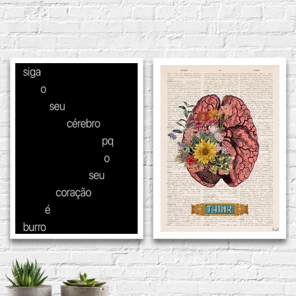 Kit 2 Quadros Siga O Seu Cérebro 45x34cm Moldura:madeira Bran