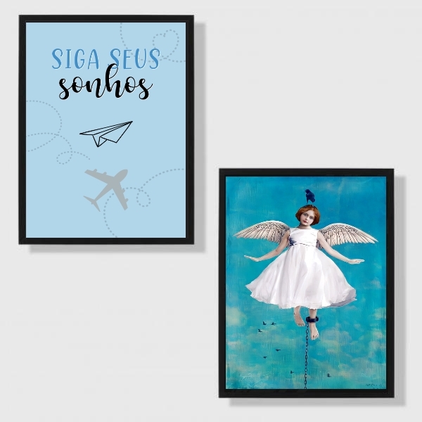 Kit 2 Quadros Siga Seus Sonhos 33x24cm - Com Vidro Moldura:ma
