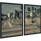 Kit 2 Quadros Skate Skatista Flip Manobra 45x34cm - Com Vidro