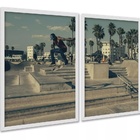 Kit 2 Quadros Skate Skatista Flip Manobra 45x34cm - Com Vidro