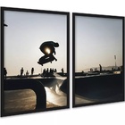 Kit 2 Quadros Skatista Manobra Aérea Pista 24x18cm - Com Vidr