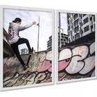 Kit 2 Quadros Skatista Manobra Rampa Grafite 33x24cm - Com Vi