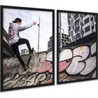 Kit 2 Quadros Skatista Manobra Rampa Grafite 33x24cm - Com Vi