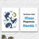Kit 2 Quadros Sonhem Alto Meus Heróis 45x34cm Moldura:madeira