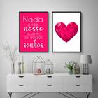 Kit 2 Quadros Sonhos Coração Geométrico Pink 24x18cm - Com Vi